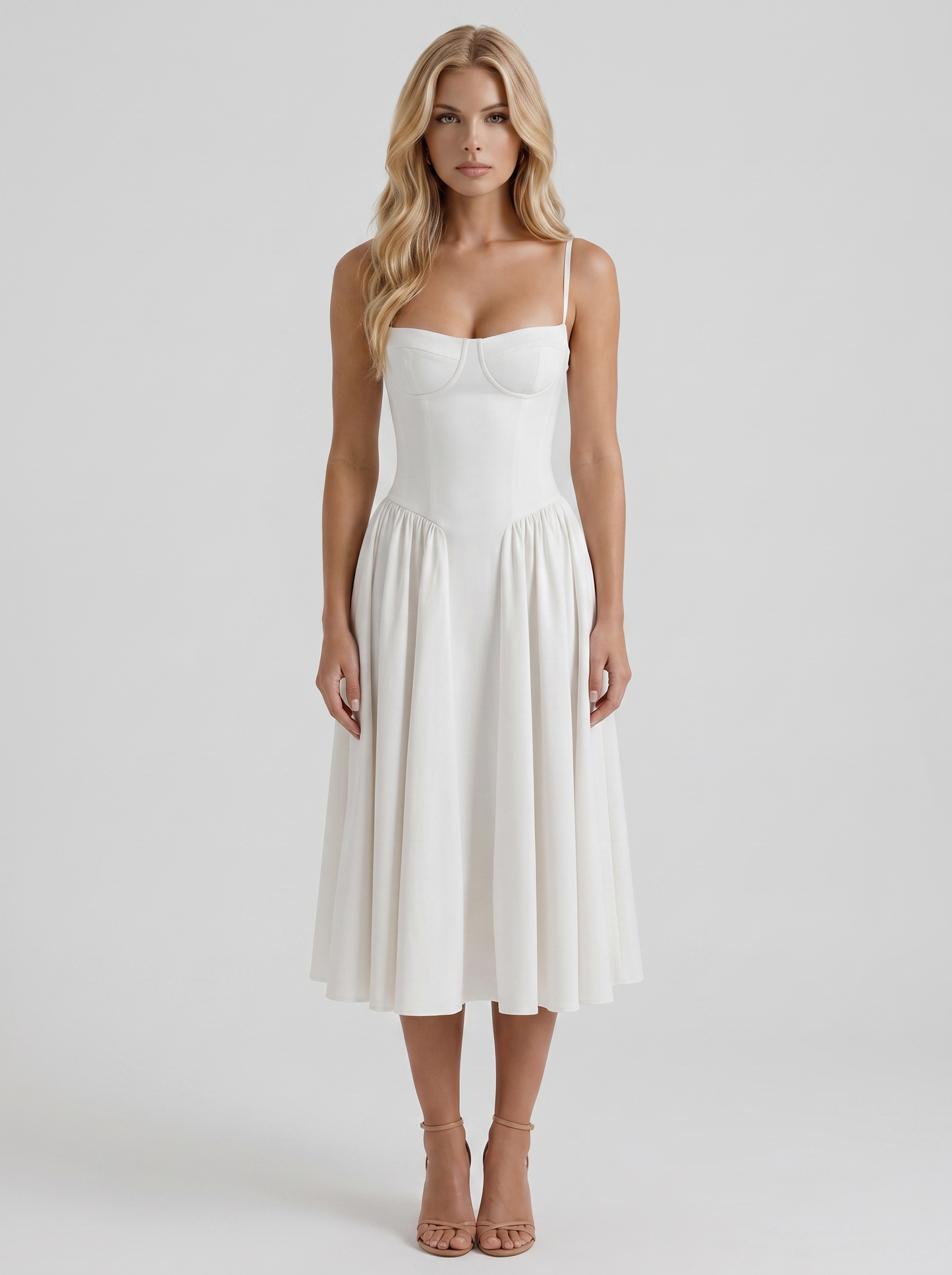 Francesca Sweetheart Ruched Midi Dress - White