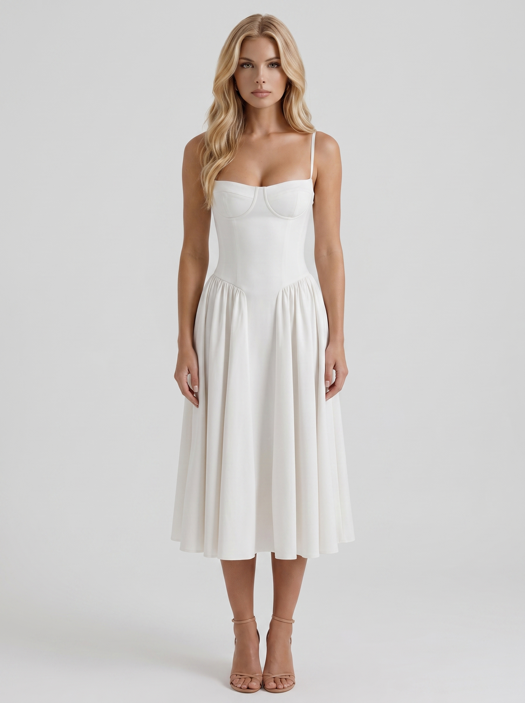 Francesca Sweetheart Ruched Midi Dress - White