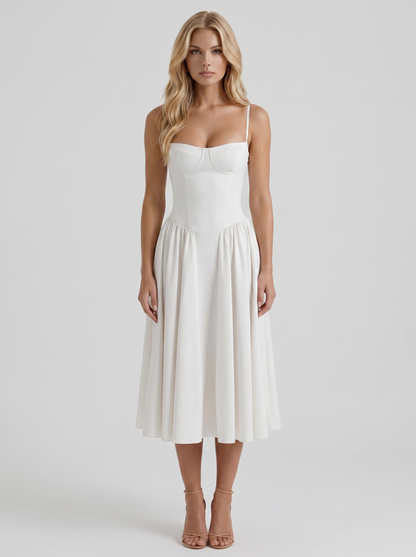 Francesca Sweetheart Ruched Midi Dress - White