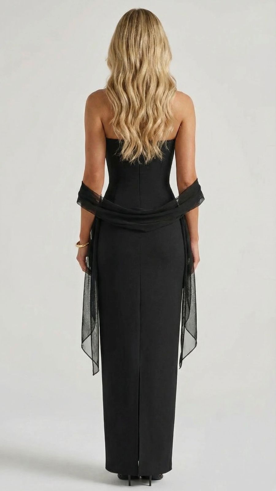 Francisca Bandage Mesh Sash Maxi Dress - Black