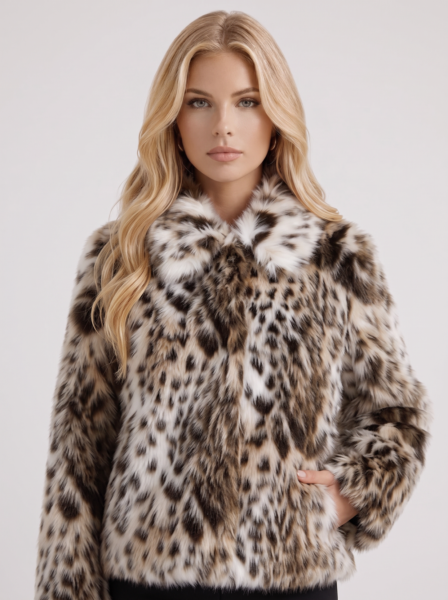Women's beige leopard jacket with leopard print and open front