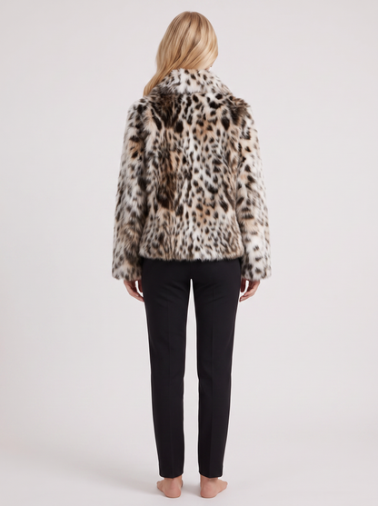 Women's beige leopard jacket with leopard print and open front