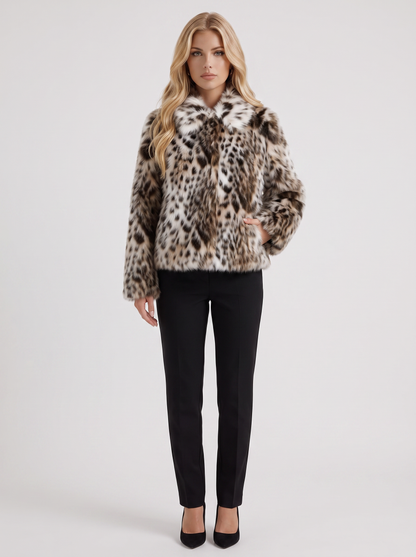 Women's beige leopard jacket with leopard print and open front