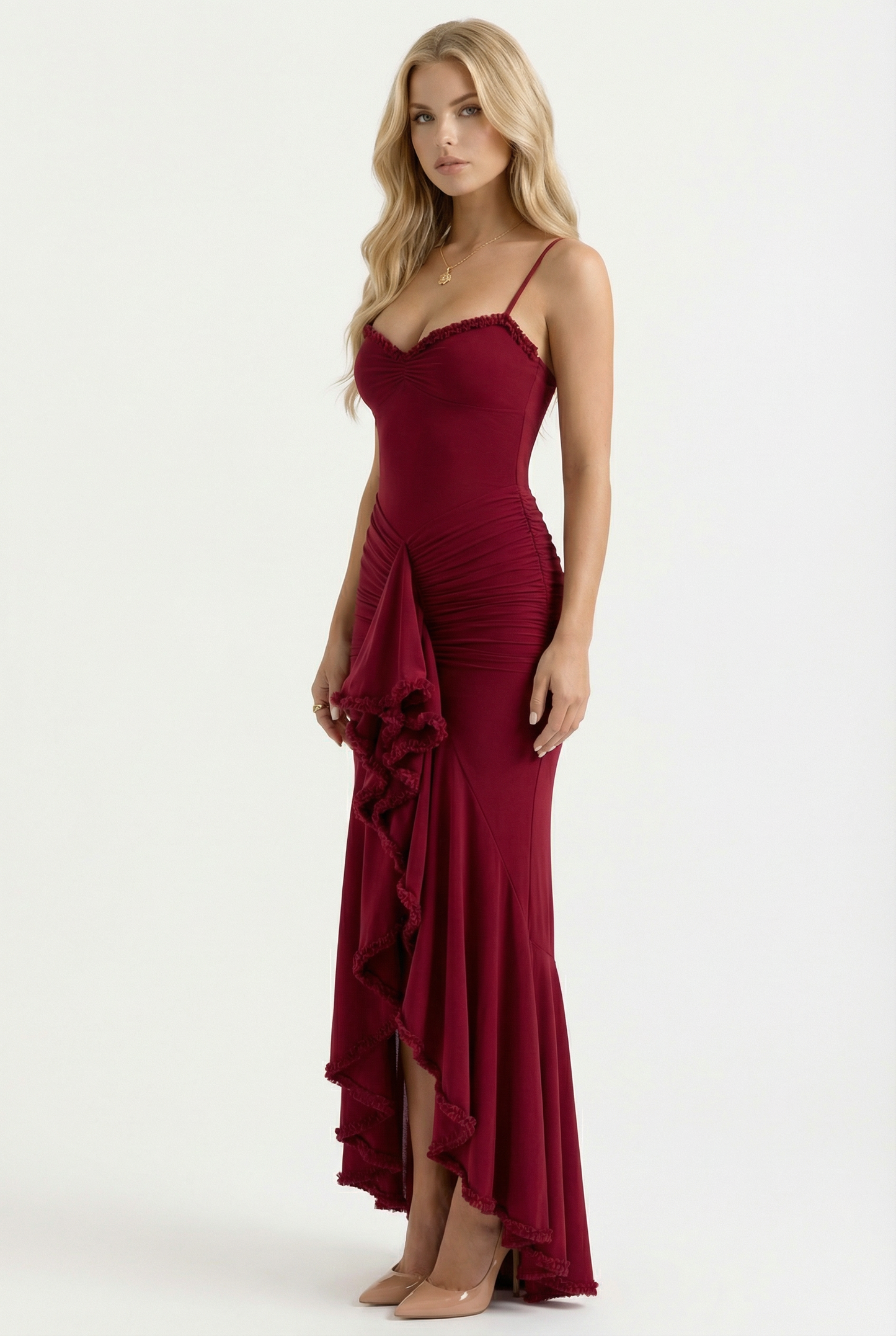 Gabbi Ruffle Maxi Dress - Burgundy