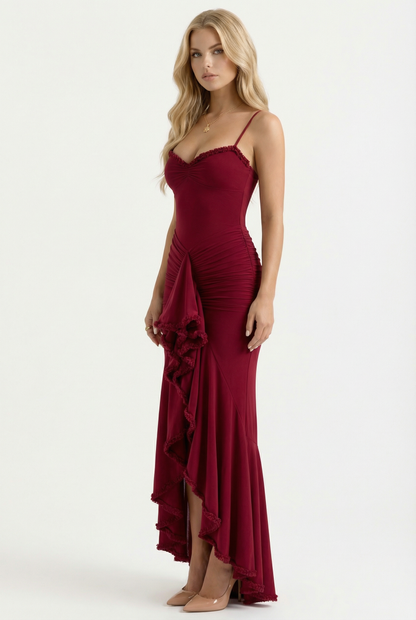 Gabbi Ruffle Maxi Dress - Burgundy