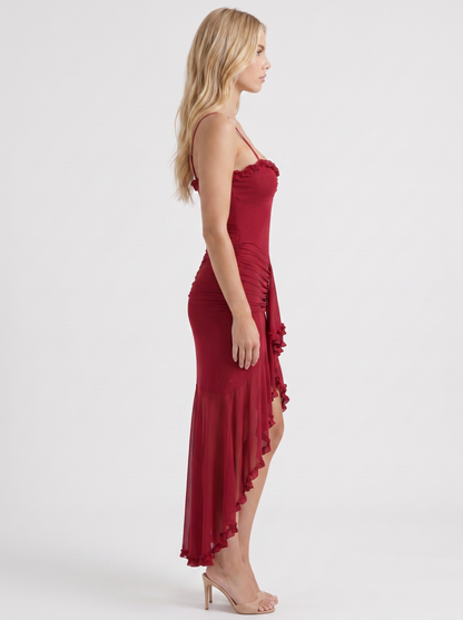 Gabbi Ruffle Maxi Dress - Burgundy