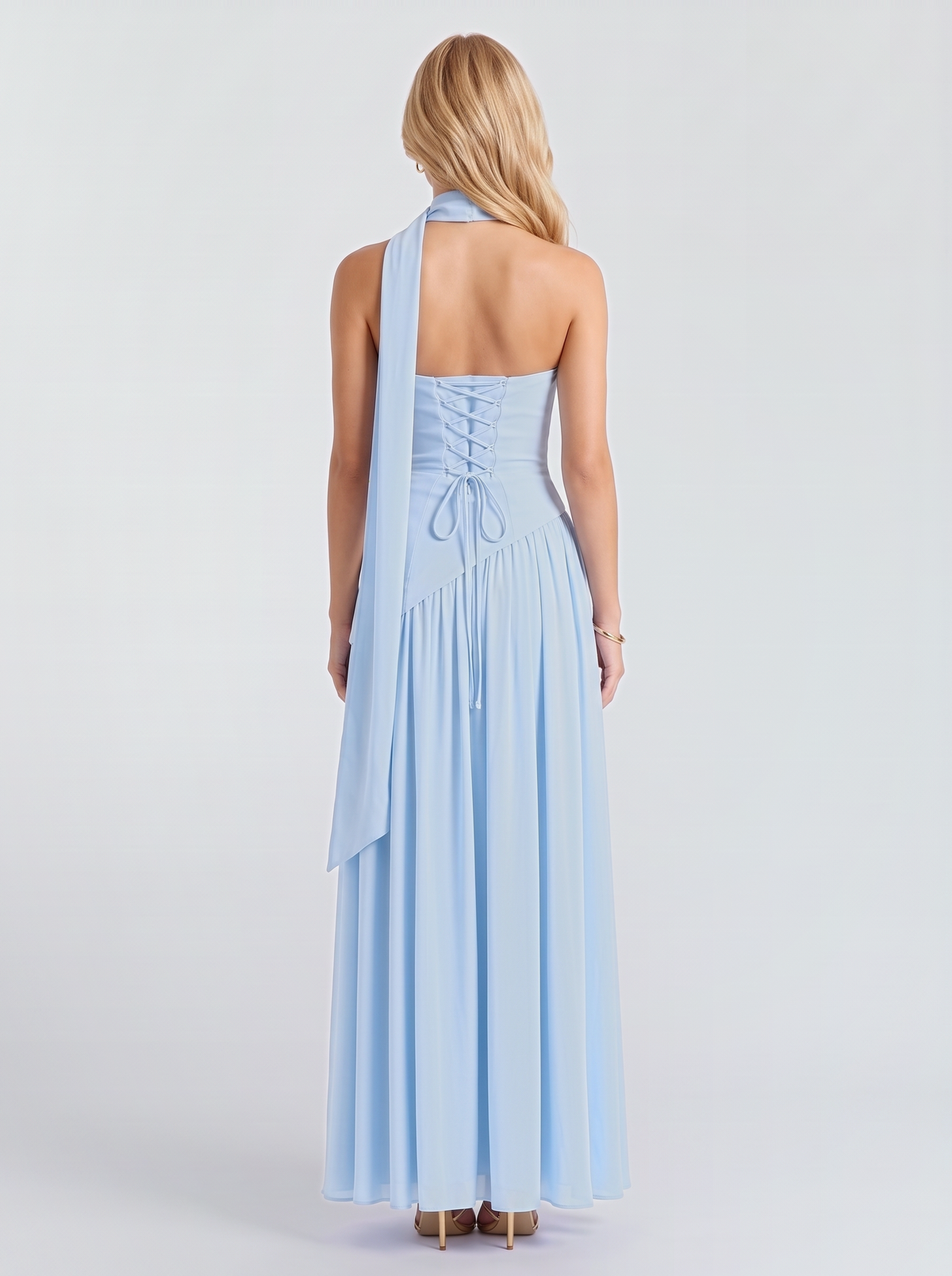 Genevieve Strapless Asymmetric Maxi Dress - Baby Blue