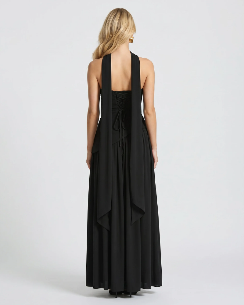 Genevieve Strapless Asymmetric Maxi Dress - Black