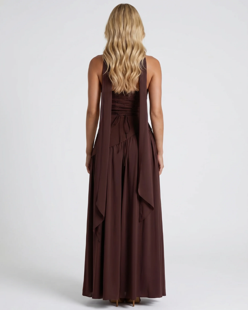 Genevieve Strapless Asymmetric Maxi Dress - Brown