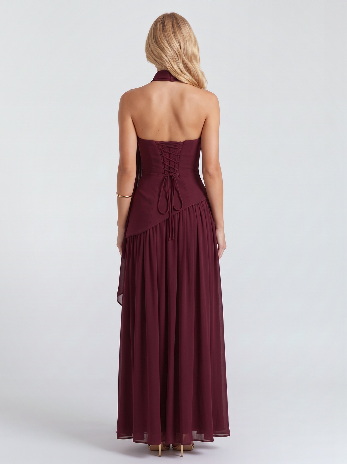 Genevieve Strapless Asymmetric Maxi Dress - Burgundy