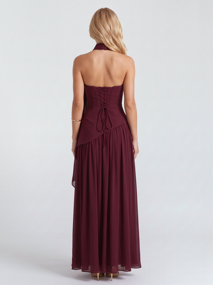 Genevieve Strapless Asymmetric Maxi Dress - Burgundy