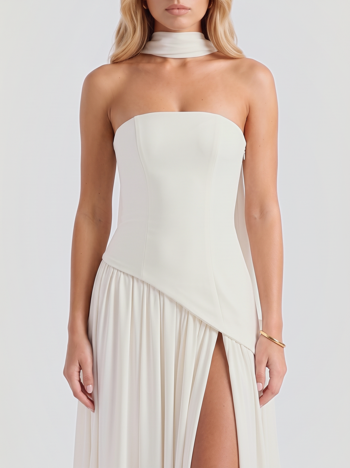 Genevieve Strapless Asymmetric Maxi Dress - Ivory