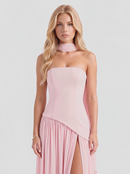Genevieve Strapless Asymmetric Maxi Dress - Pink