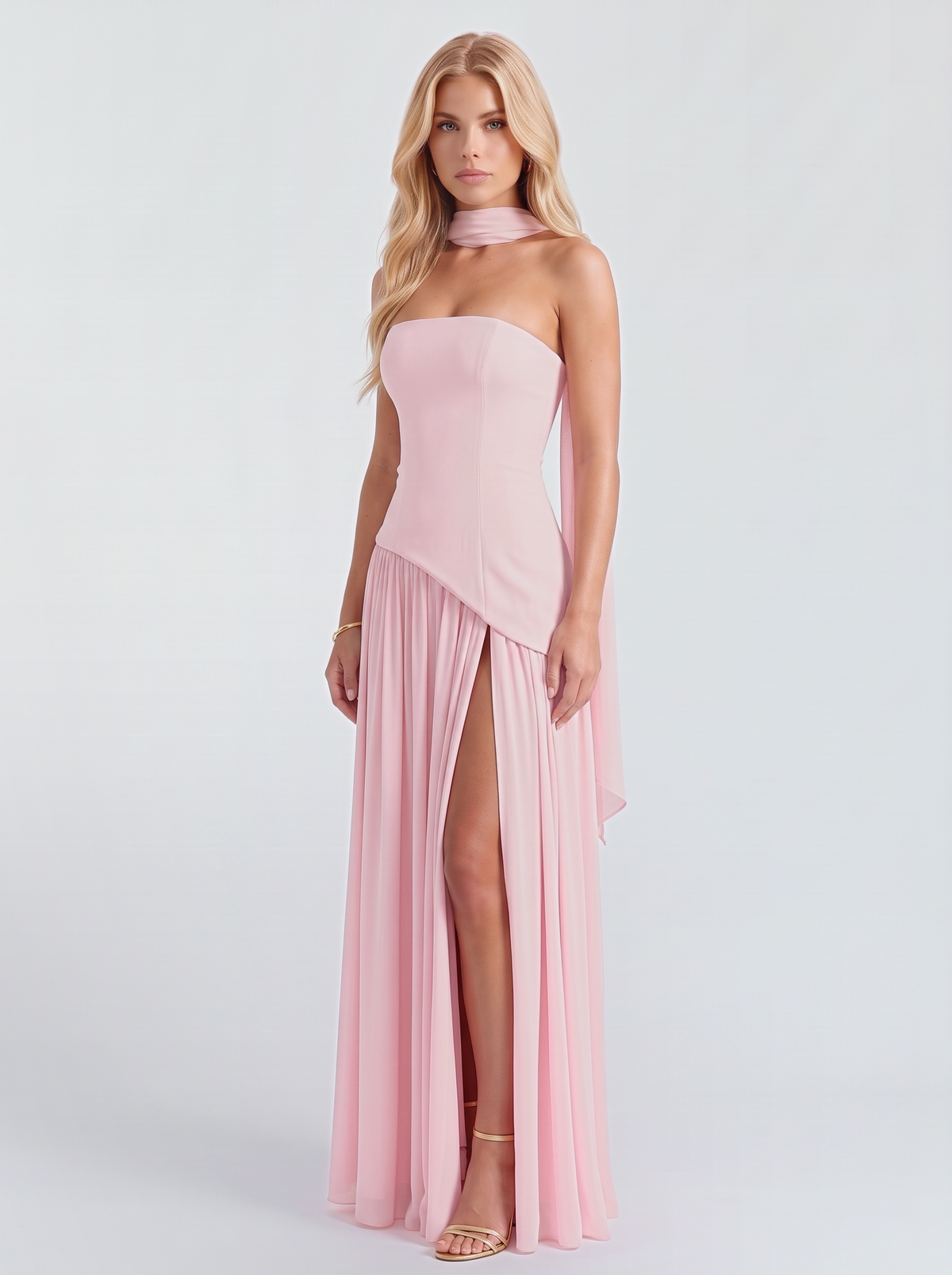 Genevieve Strapless Asymmetric Maxi Dress - Pink