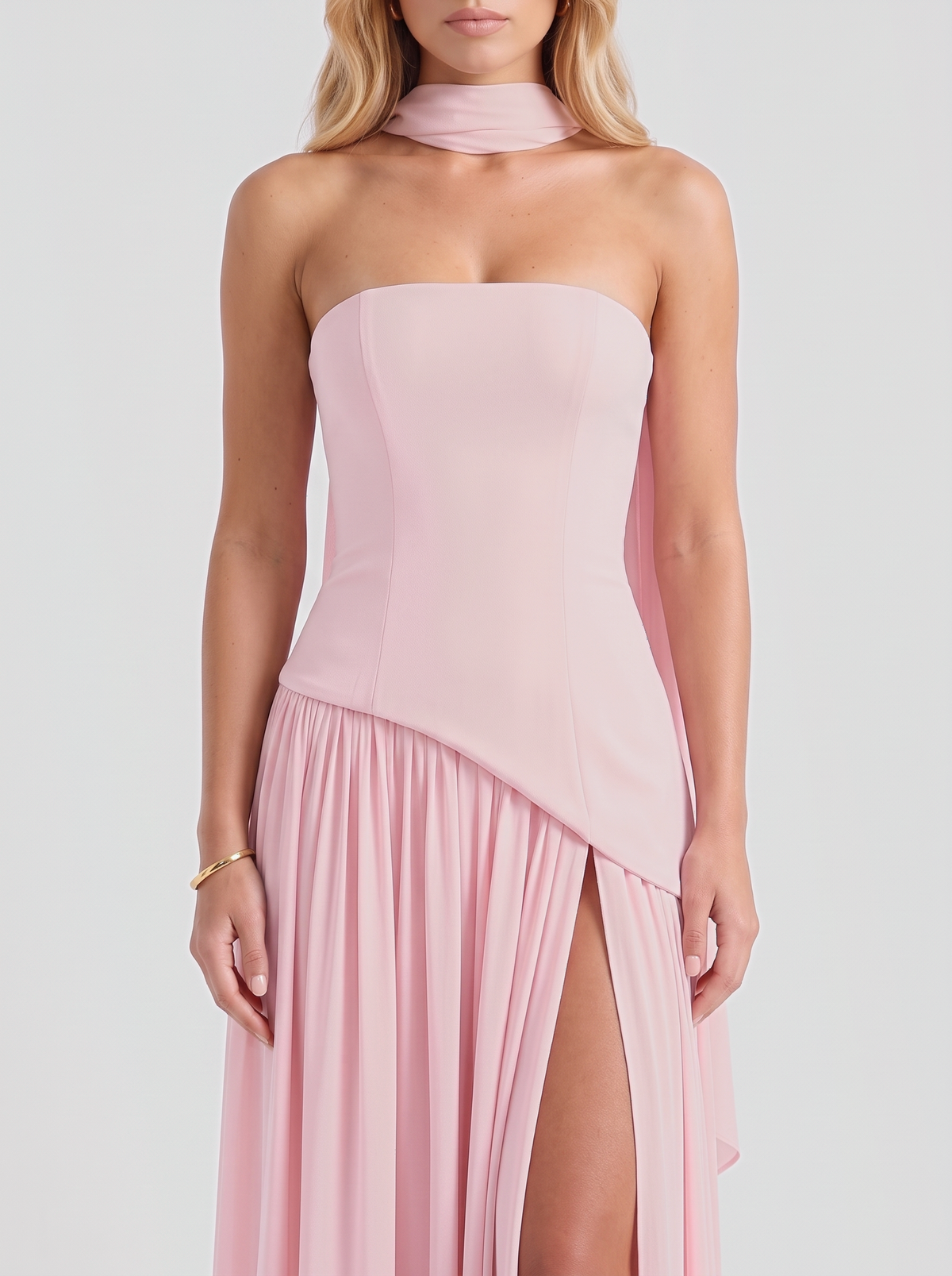 Genevieve Strapless Asymmetric Maxi Dress - Pink