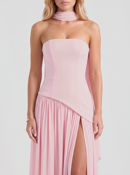 Genevieve Strapless Asymmetric Maxi Dress - Pink