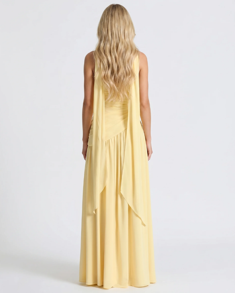 Genevieve Strapless Asymmetric Maxi Dress - Yellow