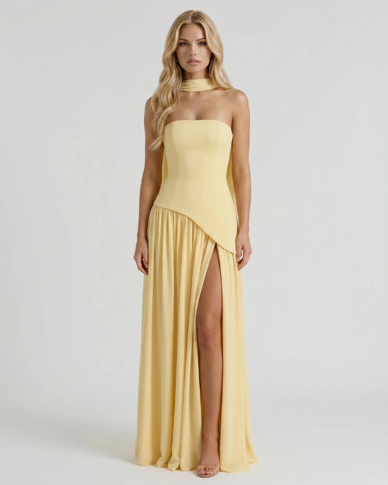Genevieve Strapless Asymmetric Maxi Dress - Yellow