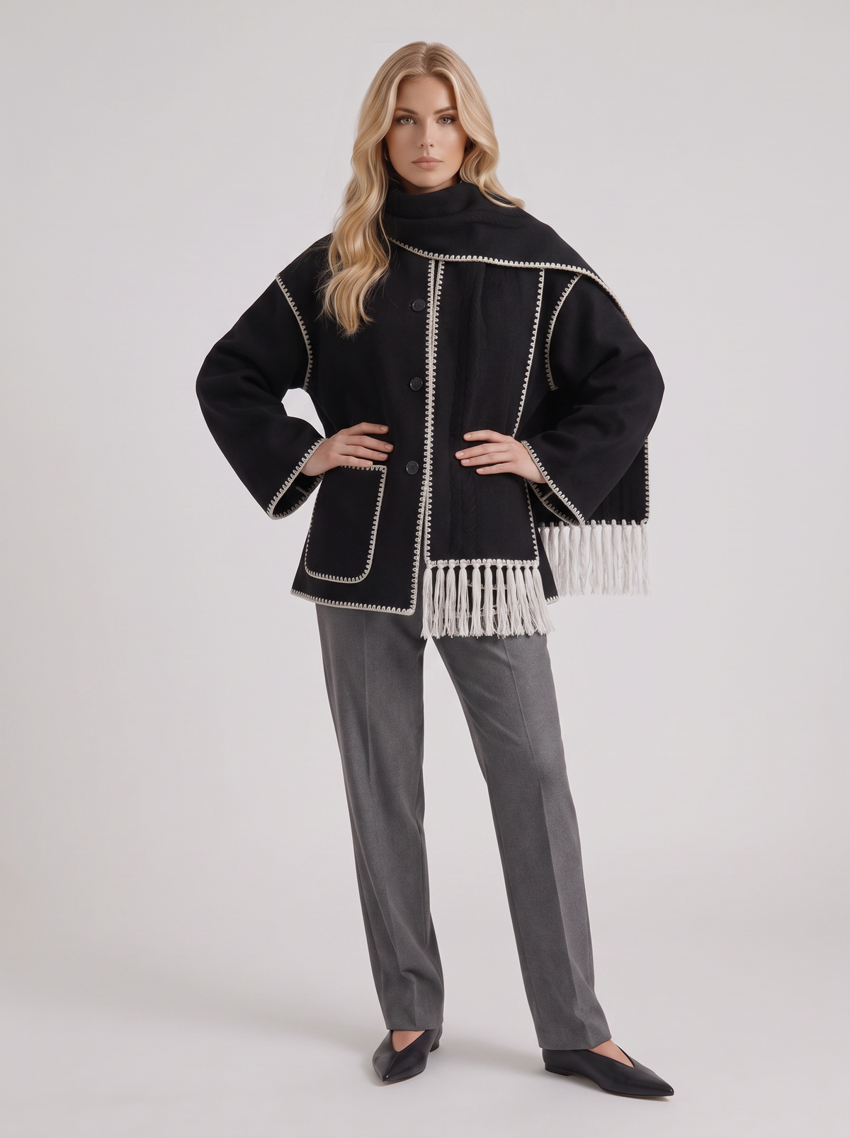 Georgia Scarf Coat - Dark Gray