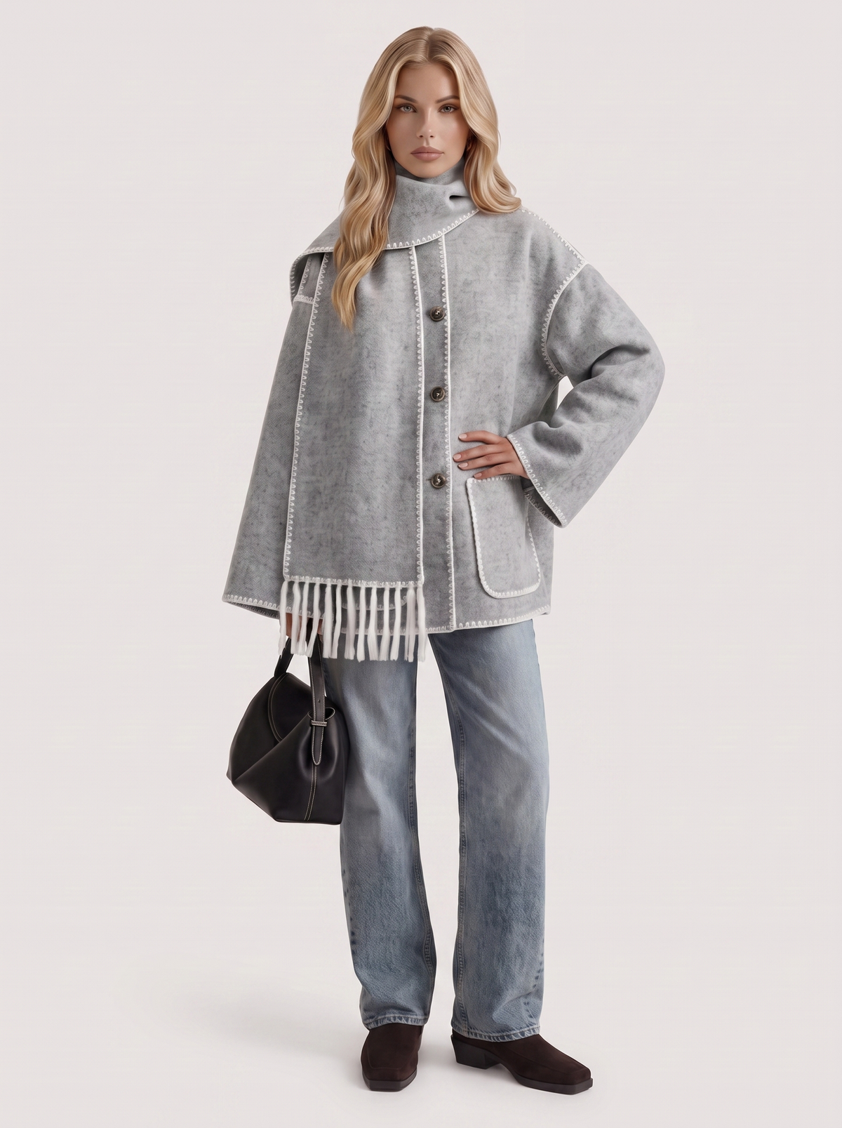 Georgia Scarf Coat - Light Gray