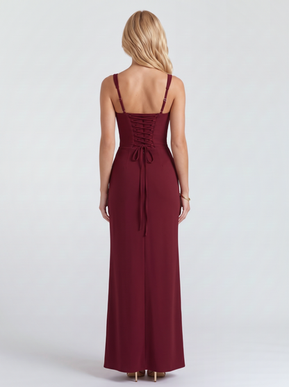 Gloria Ruched Maxi Dress - Cherry