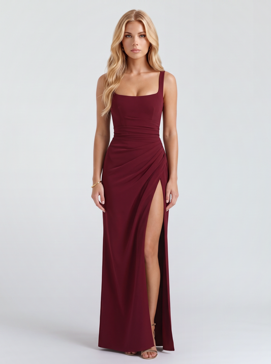 Gloria Ruched Maxi Dress - Cherry