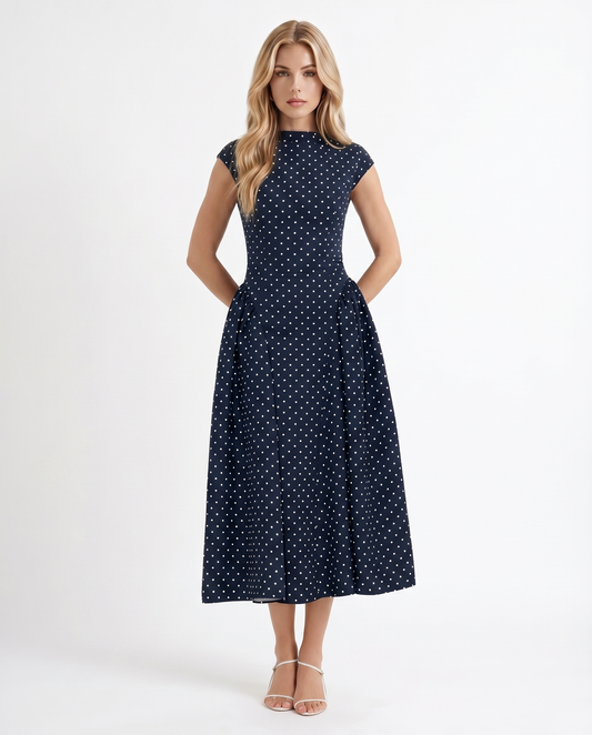 Greer Polka Dot Midi Dress - Navy