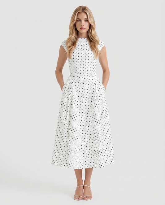 Greer Polka Dot Midi Dress - White