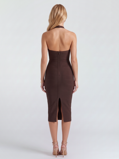 Gwen Halter Midi Dress - Brown