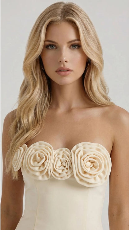 Hailey Strapless Rose Mini Dress - Yellow