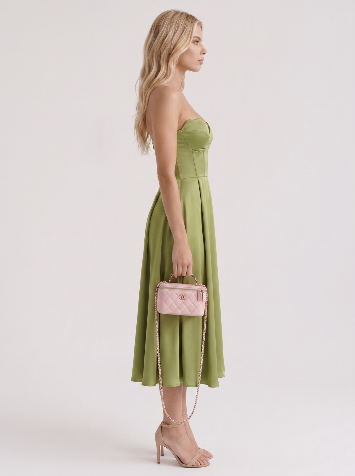 Hazel Sweetheart Midi Dress - Green