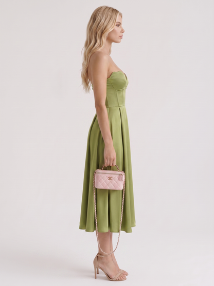 Hazel Sweetheart Midi Dress - Green