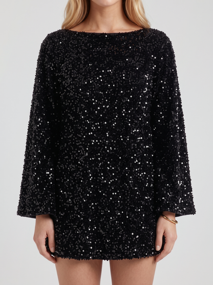 Hermione Sequin Mini Dress - Black