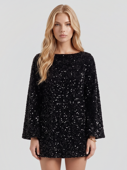 Hermione Sequin Mini Dress - Black
