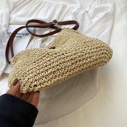 Women beige shoulder bag with adjustable strap and woven body
