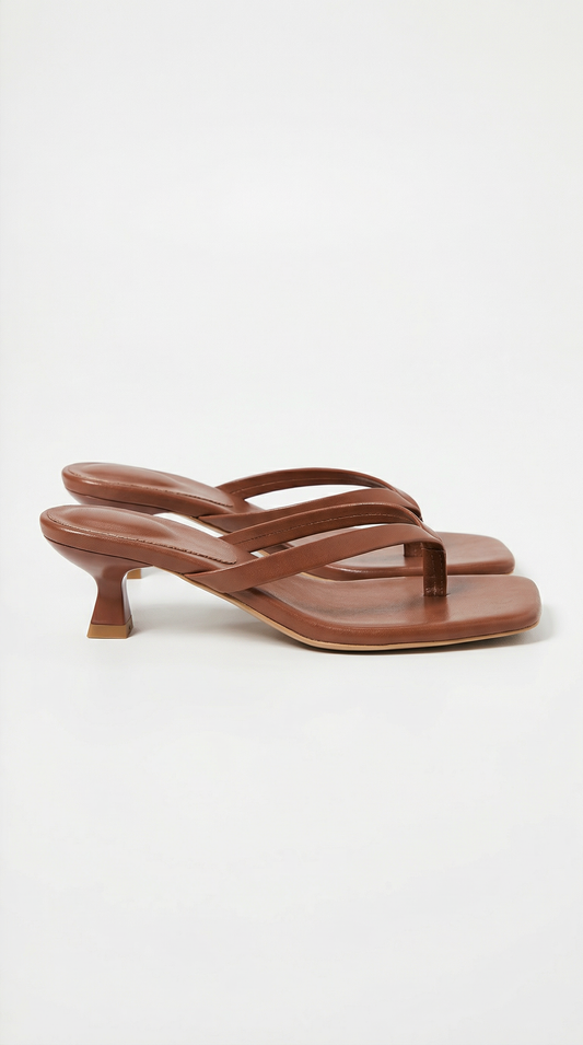 Women brown heeled sandals with kitten heel and strappy design