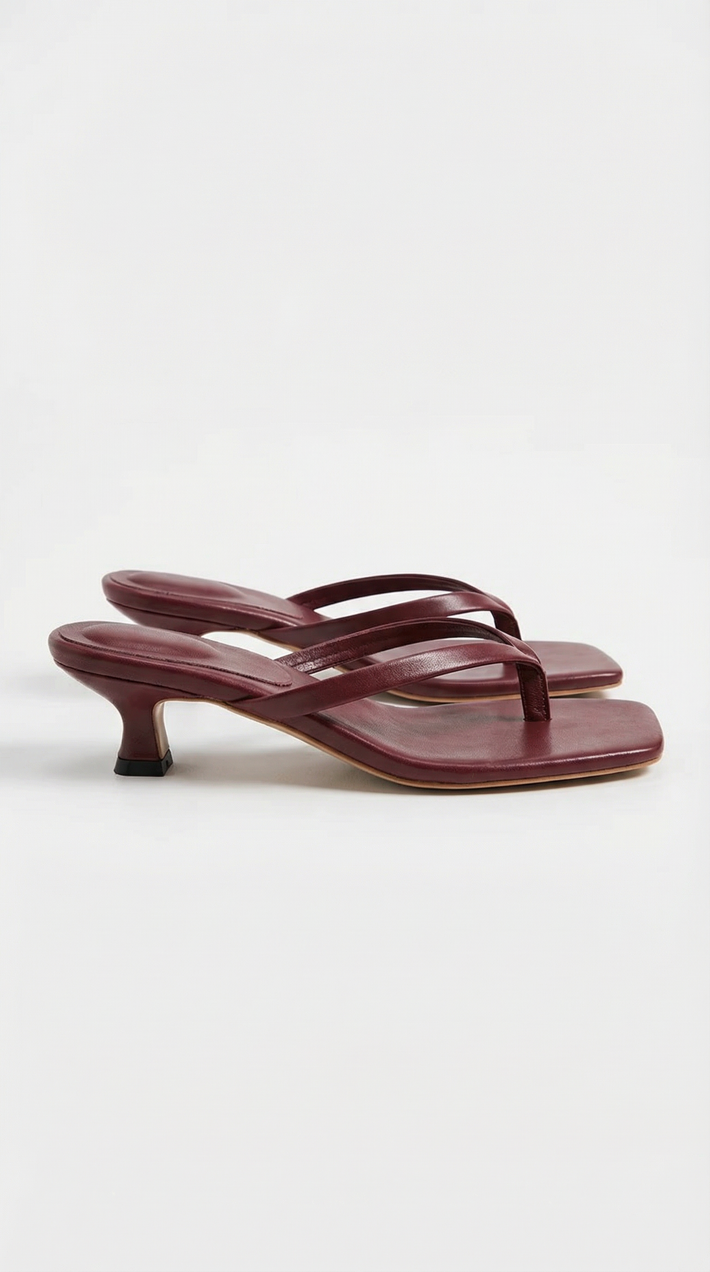 Women burgundy heeled sandals with kitten heel and strappy design