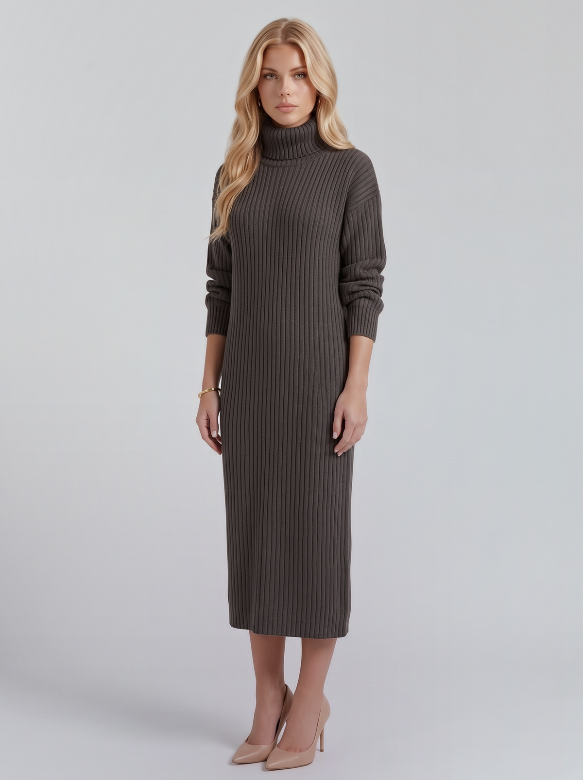 Ilse Knit Midi Dress - Dark Gray