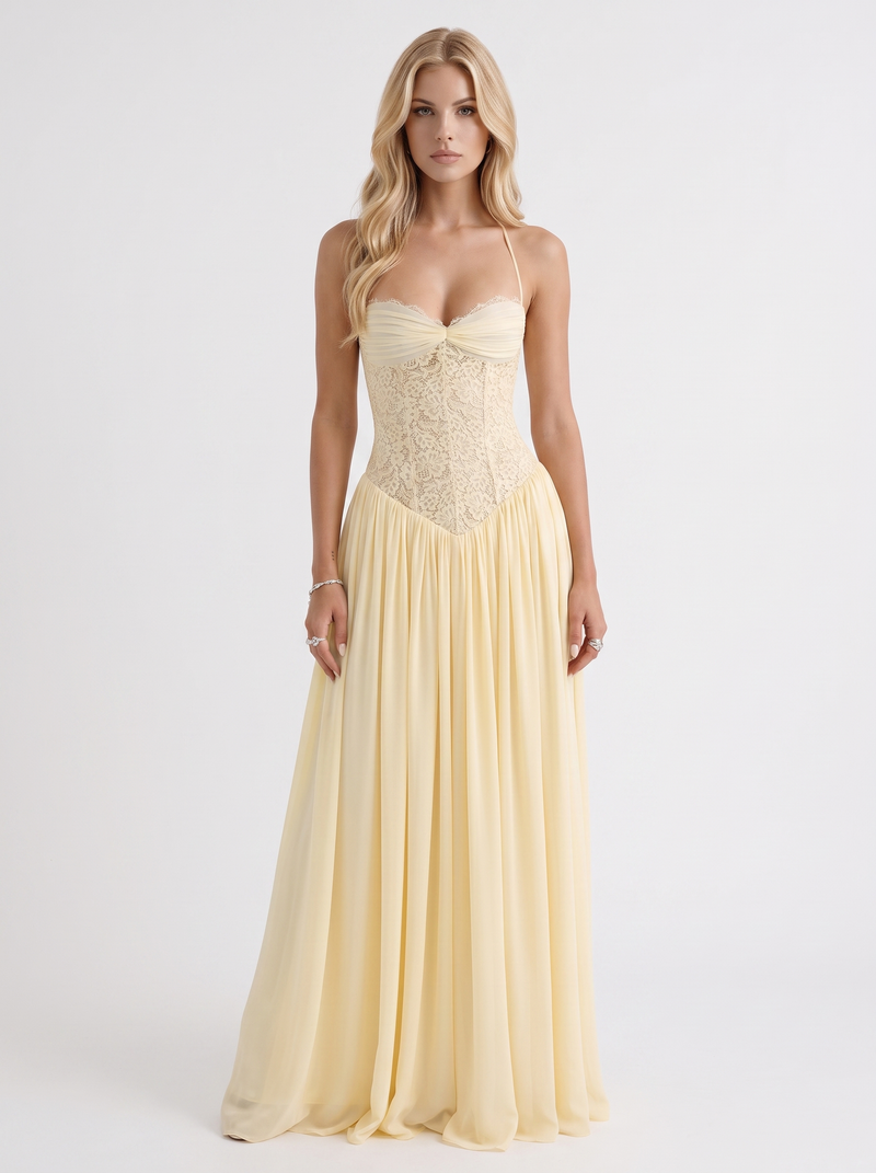 Isabella Lace Maxi Dress - Butter Yellow