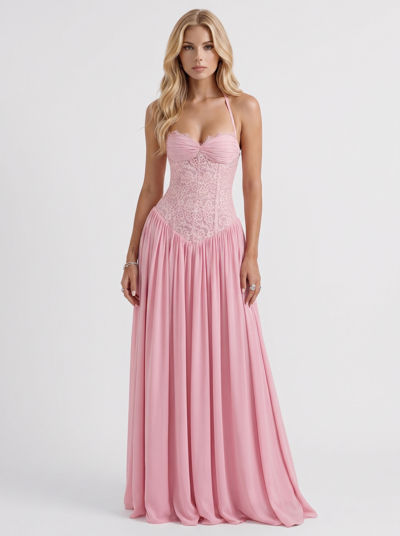 Isabella Lace Maxi Dress - Pink