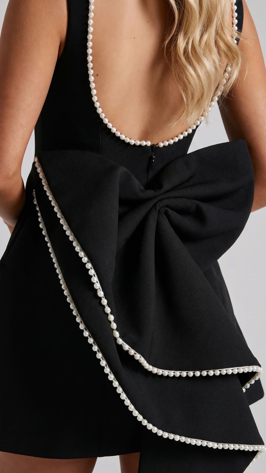 Jocelyn Backless Pearl Mini Dress - Black