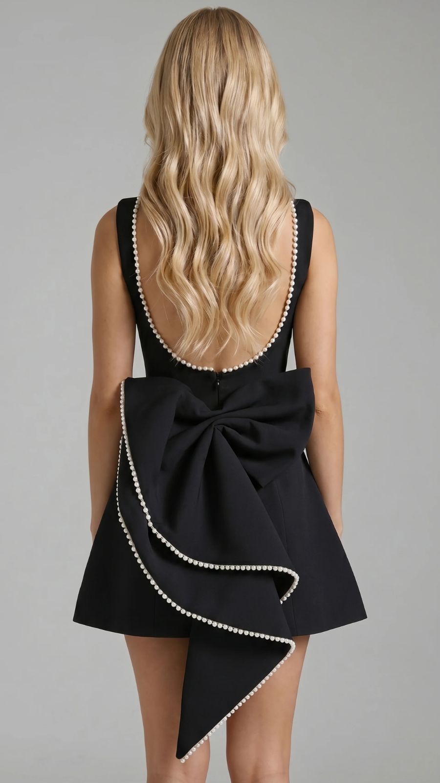 Jocelyn Backless Pearl Mini Dress - Black