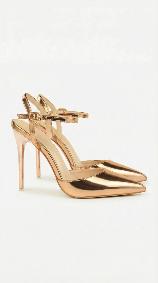 Women bronze heeled sandals with pointed toe and stiletto heel
