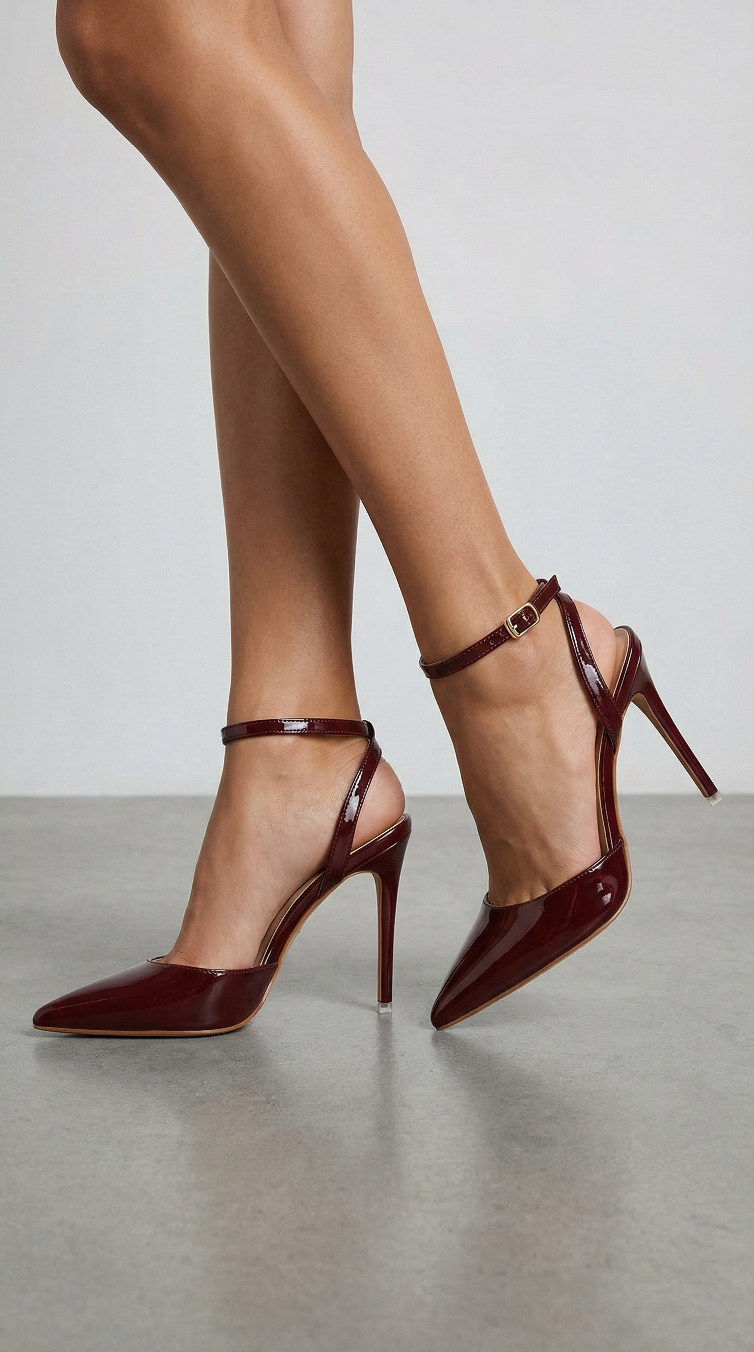 Women burgundy heeled sandals with pointed toe and stiletto heel