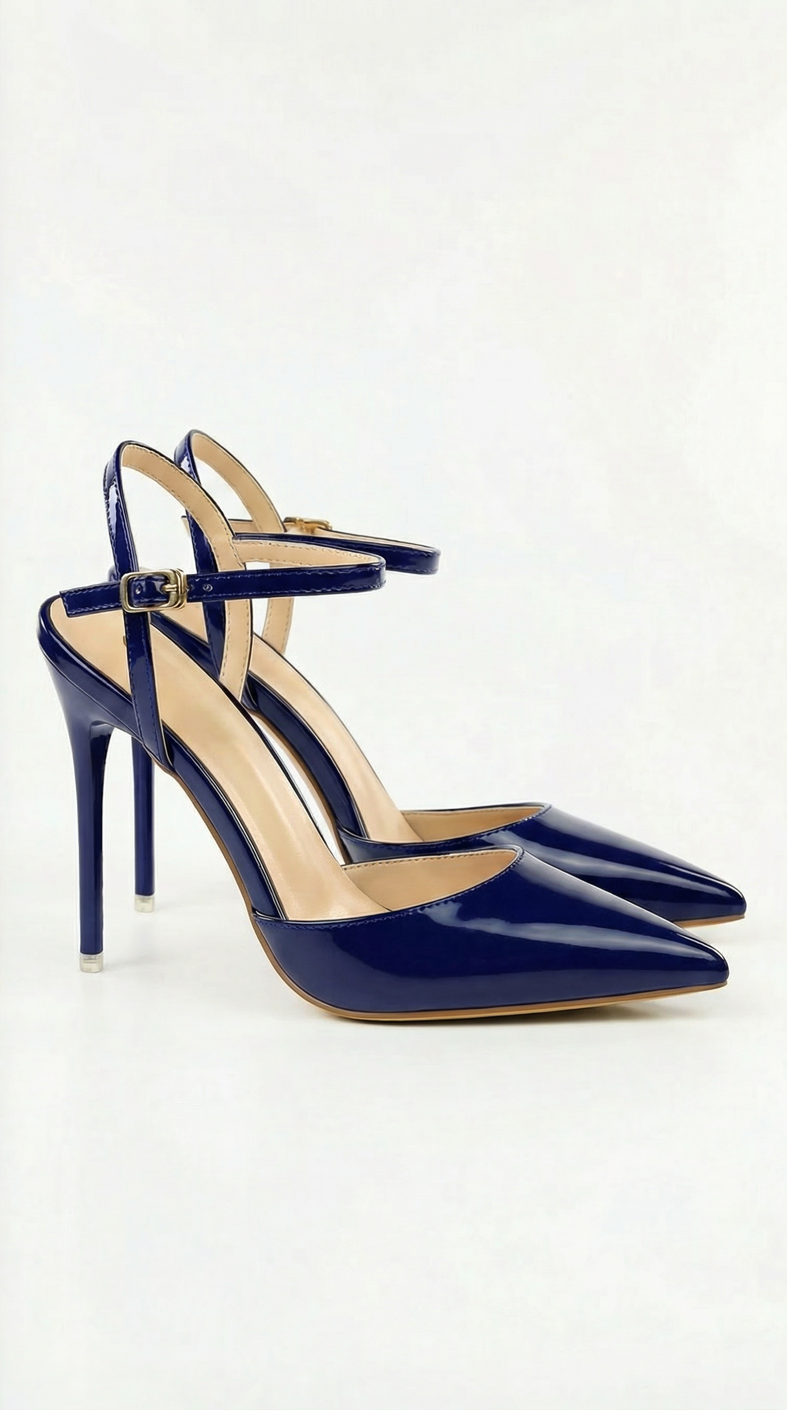 Women navy heeled sandals with pointed toe and stiletto heel