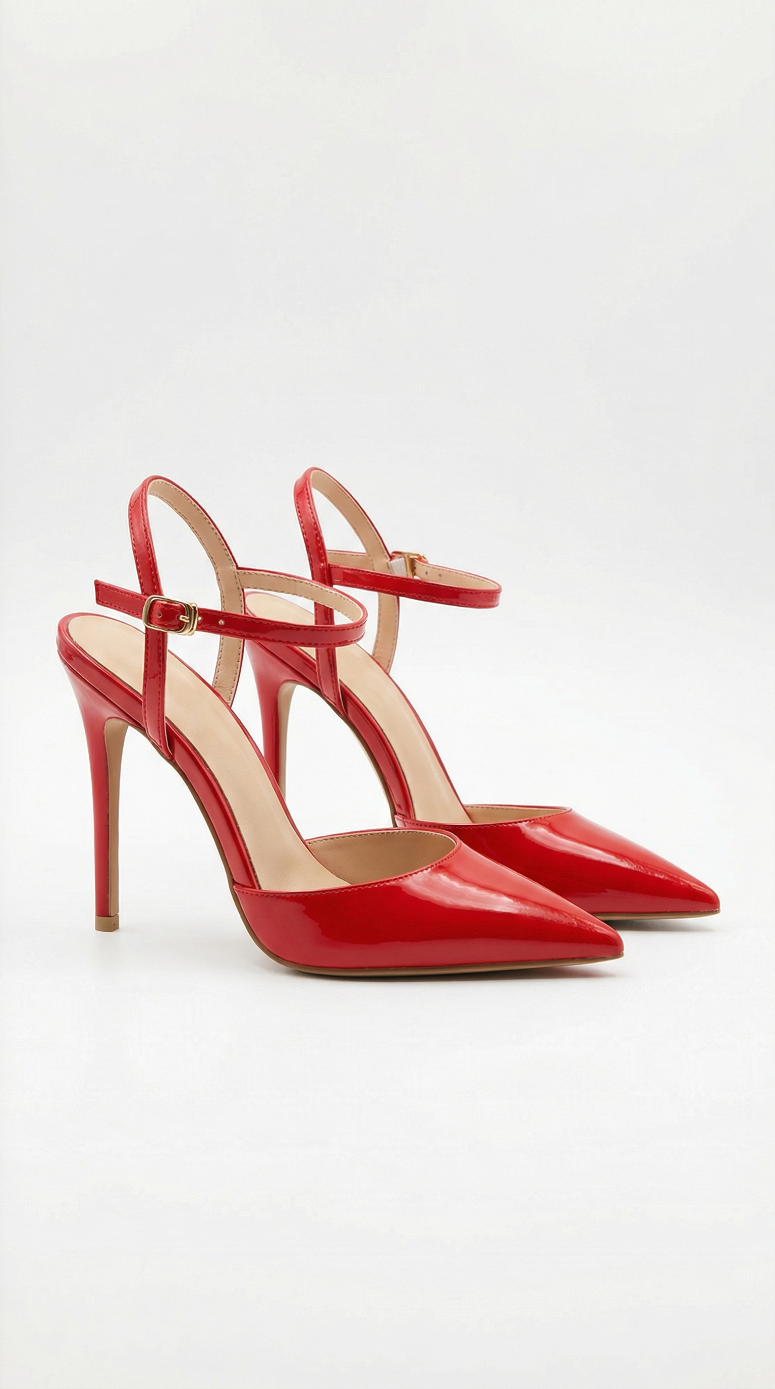 Women red heeled sandals with pointed toe and stiletto heel
