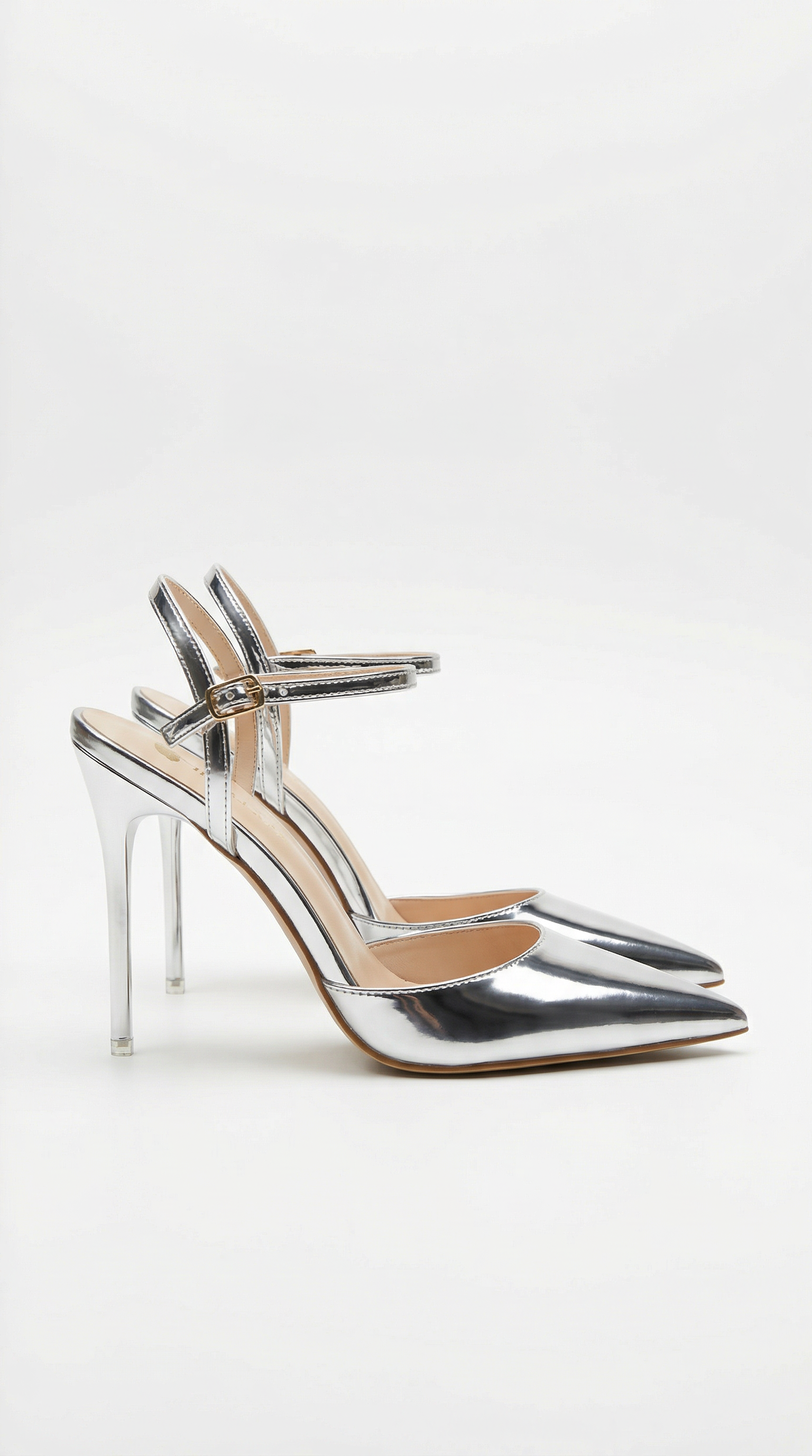 Women silver heeled sandals with pointed toe and stiletto heel