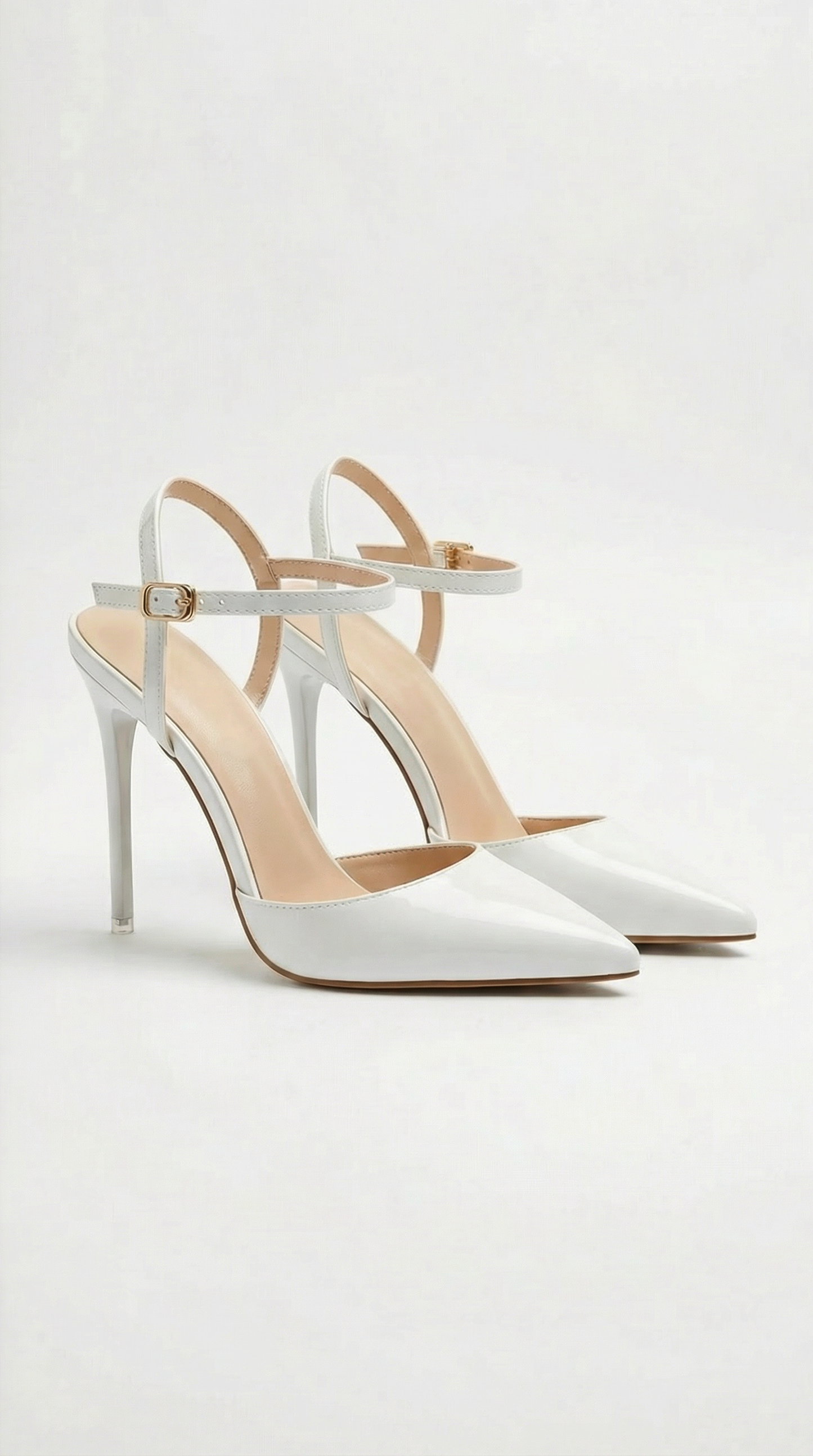 Women white heeled sandals with pointed toe and stiletto heel