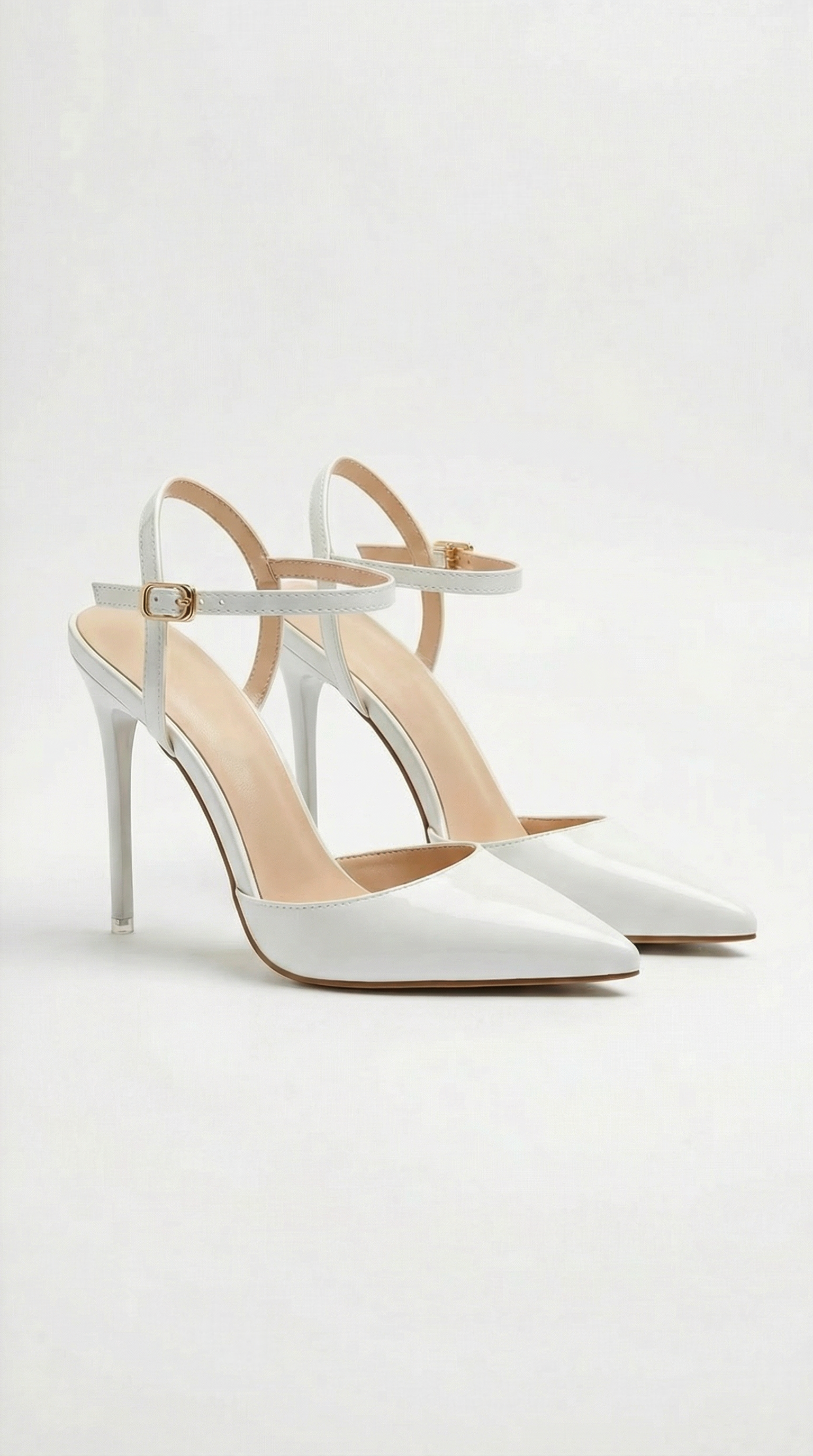 Women white heeled sandals with pointed toe and stiletto heel