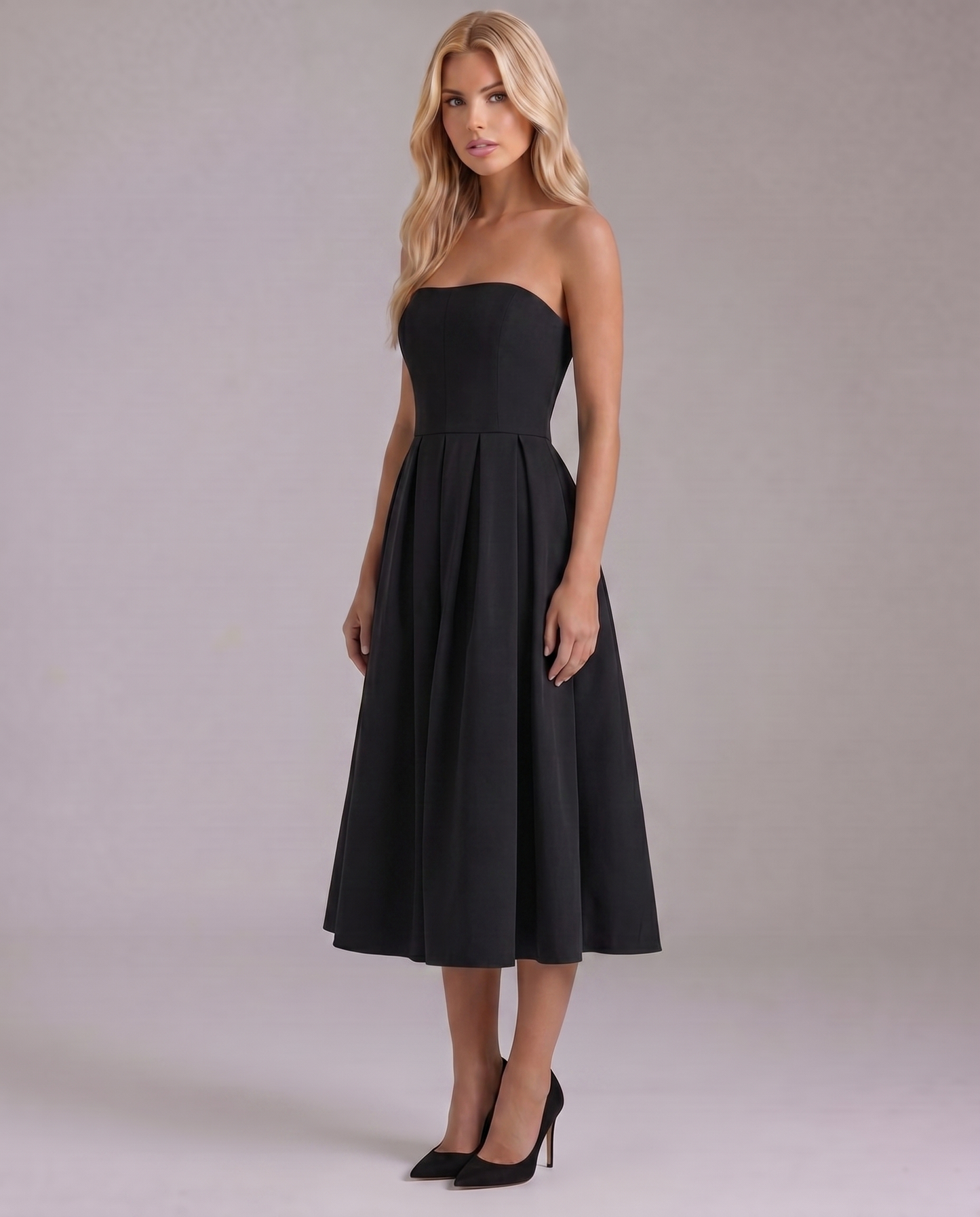 Juliana Strapless Midi Dress - Black